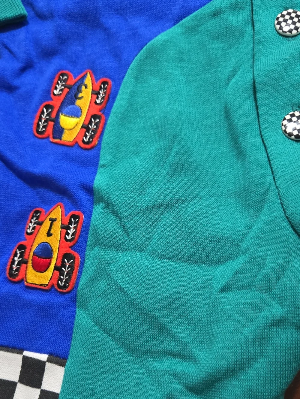 Vintage Joggles Blue & Green Racing One-Piece Romper Sz12m